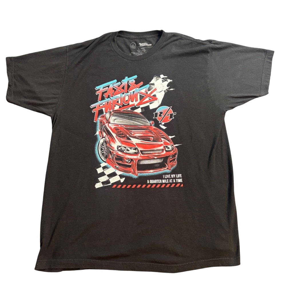 Fast & Furious Mens XL Graphic T-Shirt Black Red Car Quarter Mile Quote Tee